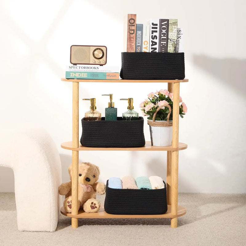 Small Storage Baskets for Organizing | Closet Organizer Bins | Shelf Toy Basket | Woven Rope Baskets | Cube Decorative Box | Shallow Basket | 11.5x7.5x4.7” | 4 Packs Black by GreenHaven Gardens