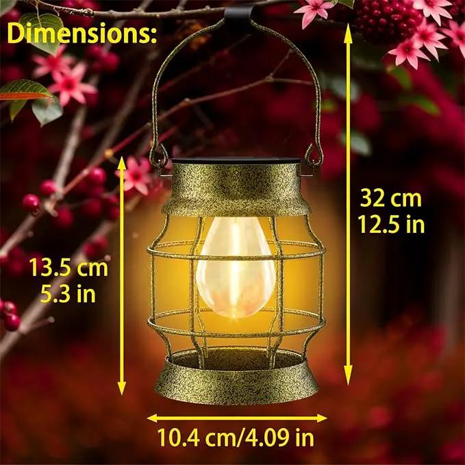 Solar Lantern 2 Pack Solar Outdoor Lights Metal Hanging Lights for Outside Waterproof Retro Design with Edison Bulb Decorative for Patio Porch Fence Garden Lawn by GreenHaven Gardens