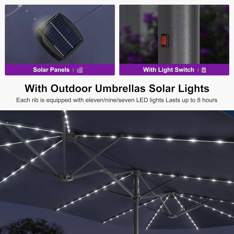 PURPLE LEAF 14ft Patio Umbrella with Solar Lights Outdoor Double-Side Market Umbrella with Base Included Rectangle Table Umbrella for Pool Garden Backyard, Navy blue by GreenHaven Gardens