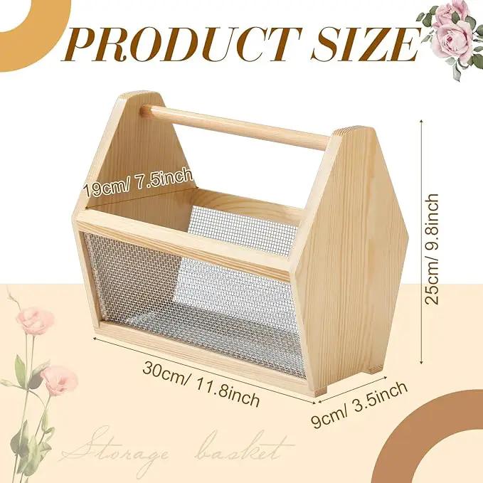 Garden Hod Harvest Basket Garden Harvesting Basket 12 x 10 x 7.5 Inch Pine and Metal Mesh Gardening Hod with Wood Handle for Flower Vegetable Fruit Gathering Supply Gift for Gardener by GreenHaven Gardens