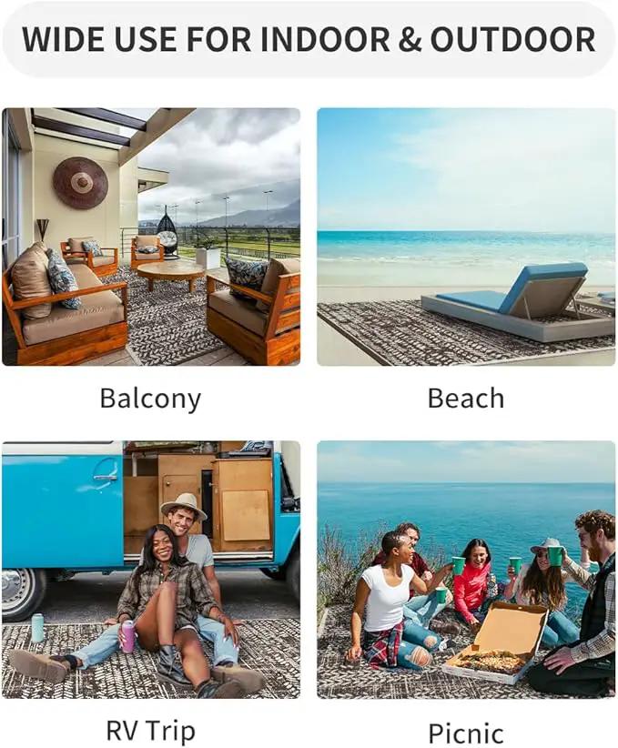 MontVoo Outdoor Rug Waterproof-Patio Rug Mat 5x8 Outdoor Carpet Reversible RV Camping Picnic Plastic Straw Rug Outside Outdoor Area Rug for Balcony Deck Backyard Patio Decor Boho Modern-Brown by GreenHaven Gardens