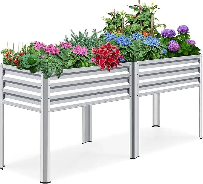 KING BIRD Raised Garden Bed with Legs Galvanized Large Elevated Planter Box for Backyard, Patio, Balcony, 600lb Capacity, Silver 70.9x22.8x31.5 in by GreenHaven Gardens