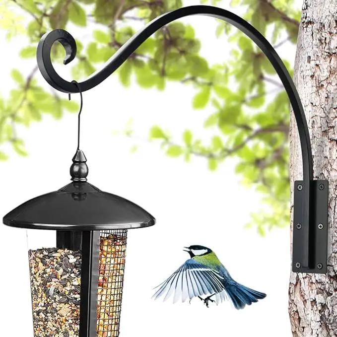 Heavy Duty Plant Hanger Bracket (22"/Black) Outdoor Hand-Forged Hanging Plant Bracket Durable and Stable Bird Feeder Hanger by GreenHaven Gardens