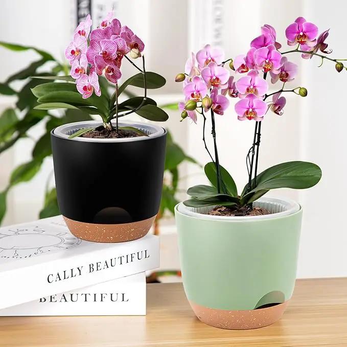7.2 Inch Self Watering Orchid Pots for Indoor Plants,Macetas para Orqudeas,Flower Pots for Indoor Plants with Holes(Green) by GreenHaven Gardens