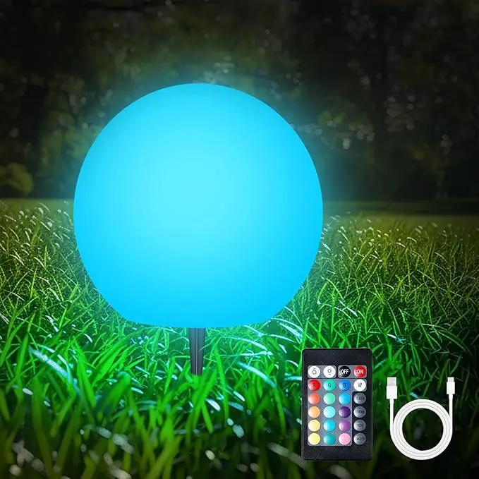 LOFTEK Solar Ball Lights with Ground Stake, RGBW Colors Changing Mood IP65 Waterproof Rechargeable Night Lights - Outdoor Solar Lights for Lawn Patio Yard Walkway, 8-inch by GreenHaven Gardens