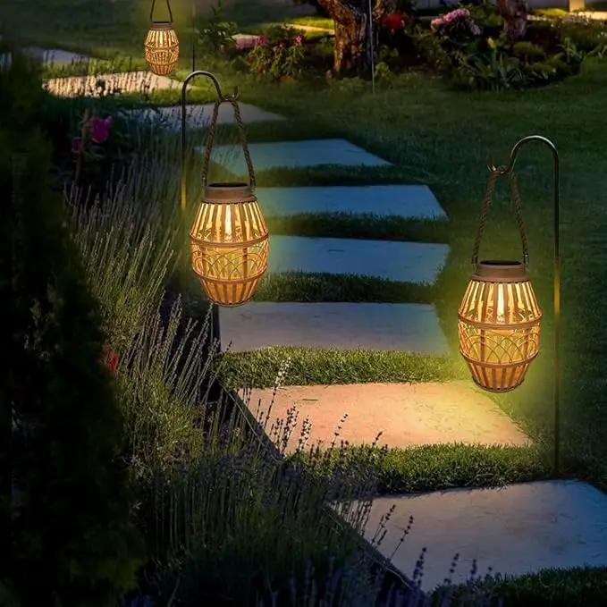 pearlstar Outdoor Solar Lanterns Light Rattan Natural Lantern with Handle for Hanging or Table Lamp for Patio Yard Garden Wedding Home Decoration, Edison Bulb, Auto on/Off (Style3) by GreenHaven Gardens