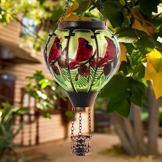 2 PCS Cardinal Solar Hot Air Balloon Lantern with Flame, Glass Balloon Lantern Outdoor Waterproof, Hanging Hot Air Balloon Solar Light, Cardinal Gifts for Mom Woman by GreenHaven Gardens