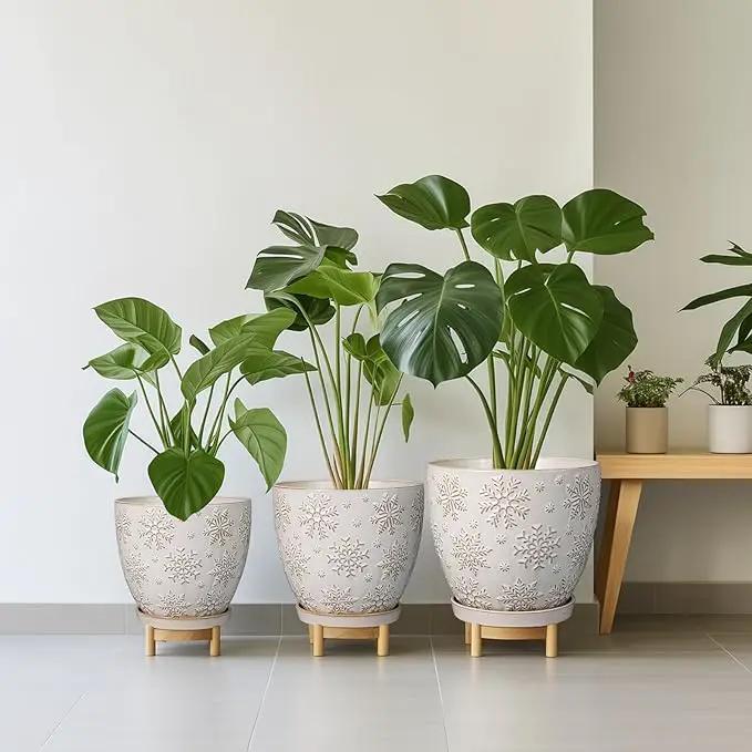 6.9 Inch Plant Pot with Drainage Hole and Saucer Ceramic Planter for Indoor Plant Flower Pot for Orchid Succulents Plants White by GreenHaven Gardens
