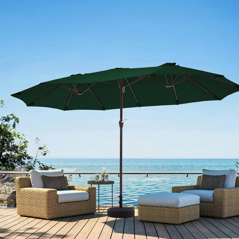 JEAREY 15FT Patio Umbrella Large Outdoor Umbrella Extra Double-Sided Market Umbrella with Crank Handle for Garden, Deck, Backyard and Pool, Dark Green by GreenHaven Gardens