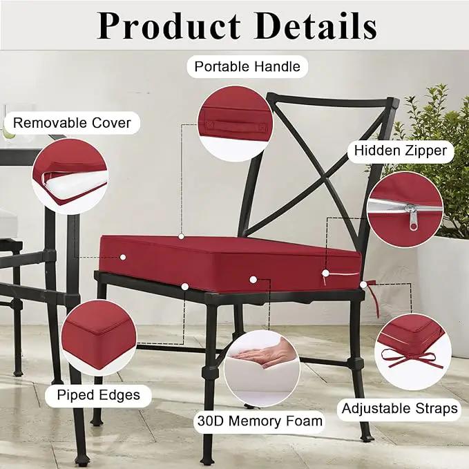Outdoor Chair Cushions Set of 2 for Patio Furniture 19x19x4 Inch Waterproof Patio Chair Cushion 3 Year Color Fastness Square Elastic Foam Garden Couch Pads with Ties and Handle,Red by GreenHaven Gardens
