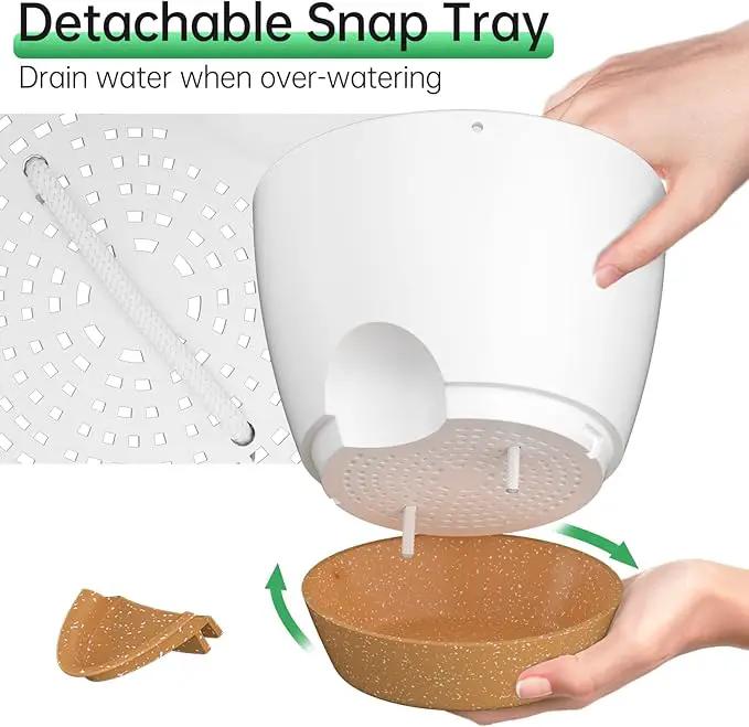 ZMTECH 10 Inch Hanging Planters for Indoor Outdoor Plants, 2 Pack Self Watering Hanging Plant Pots with Drainage Holes and Removable Saucer, Plastic Flower Hanging Pots with Watering Lip (White) by GreenHaven Gardens