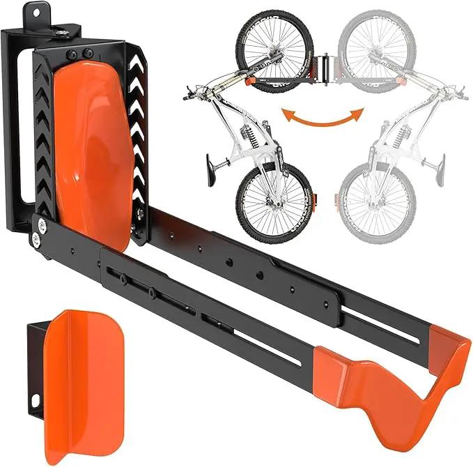 Swivel Bike Rack Wall Mount, Bike Hangers for Garage, Space-Saving Vertical Bike Holder, Holds up to 77 lbs, Bicycle Wall Hanger Storage, No Heavy Lifting Required Indoor Hanging Bike Rack-Orange by GreenHaven Gardens