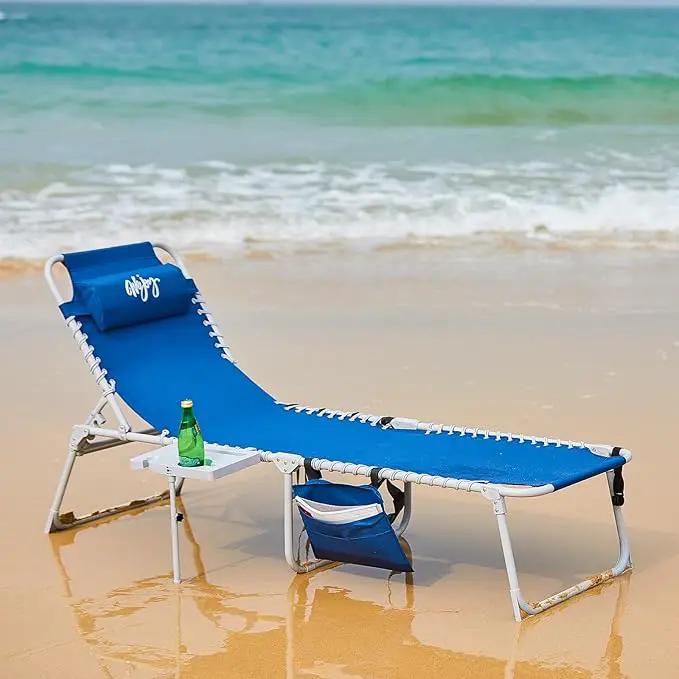 #WEJOY 2 PCS Lounge with Side Table for Outdoor 5-Position Adjustable Recliner Chair for Beach Sunbathing Patio Pool Lawn Lay Flat Portable Camp Reclining Chair with Shoulder Strap Side Pocket by GreenHaven Gardens