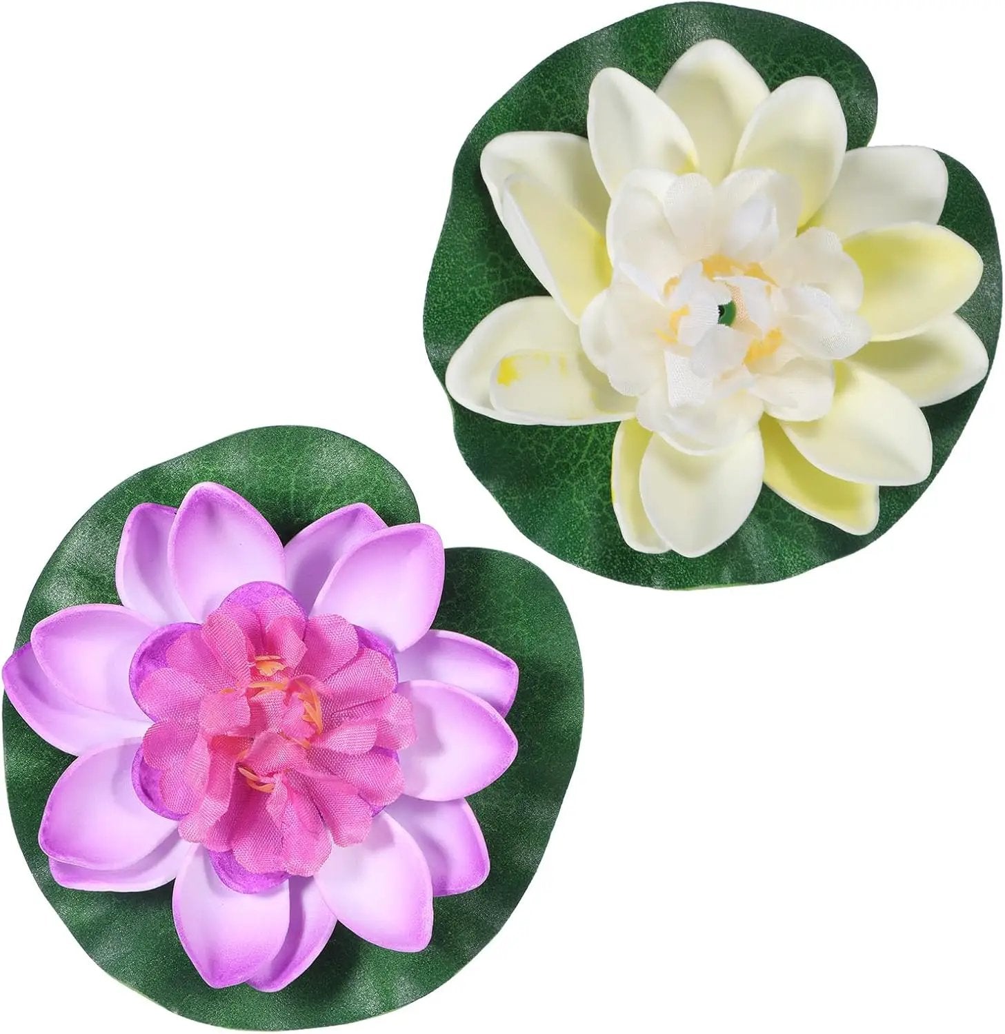 2PCS 10CM/3.94Inch Birdbath Fountain Accessory, Artificial Floating Foam Lotus Flower with Water Lily Pad, Artificial Lotus Flowers Decor, Lotuss Leaf Flower Floating Garden Pond Decor, Pool Decoratio by GreenHaven Gardens