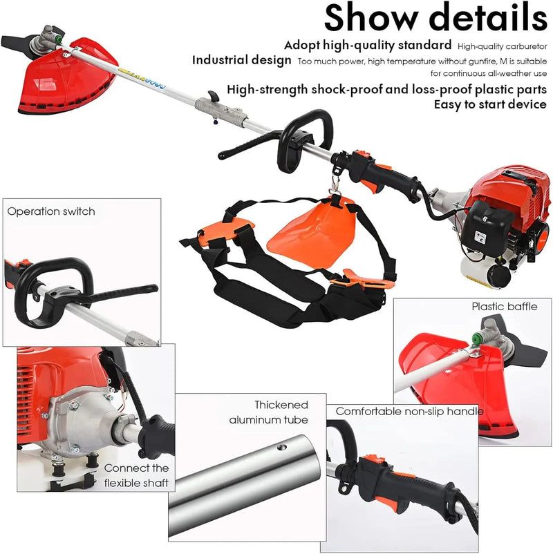 2024 New Gas Weed Wacker, 52cc 2-Stroke 5 in 1 Multi-Functional Lawn Mower Hedge Trimmer Pruners Gas Powered Brush Cutter, Weed Eater for Grass and Bush Shipping from US (Red 2) by GreenHaven Gardens