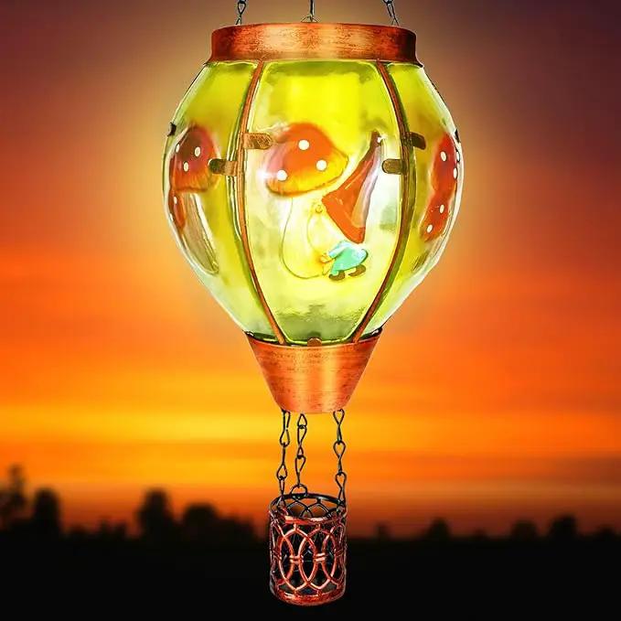 2 Pack Solar Hot Air Balloon Lantern with Flame，Mushroom Gnome Glass Solar Hanging Lanterns Outdoor for Outside Garden Patio Tree Porch Yard, Mushroom Gifts for Women Grandma Mom - Mushroom by GreenHaven Gardens