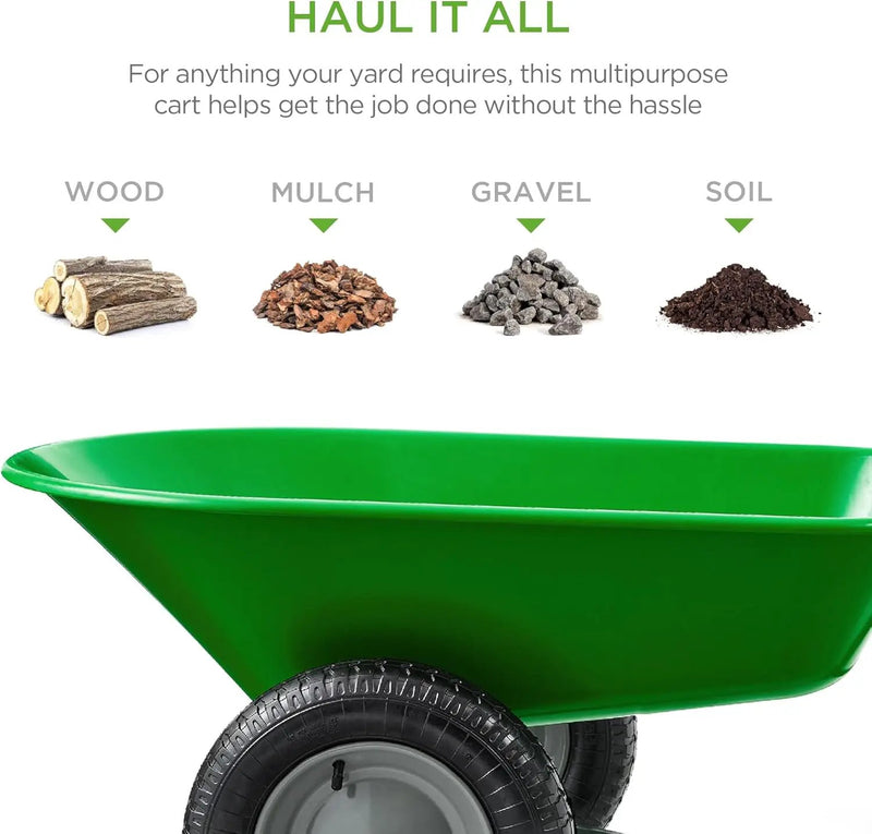 Best Choice Products Dual-Wheel Home Utility Yard Wheelbarrow Garden Cart w/Built-in Stand for Lawn, Gardening, Construction - Bright Green by GreenHaven Gardens