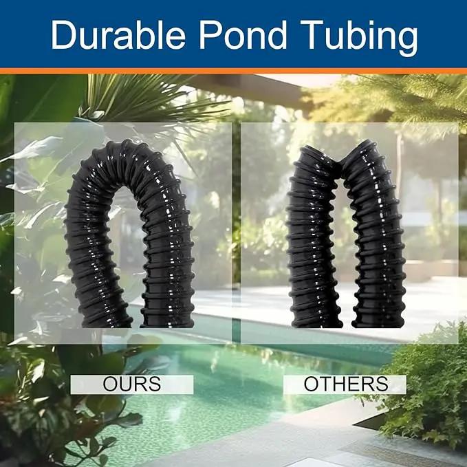 0.75 Inch Pond Tubing, 3/4" ID Corrugated Water Pipe, 20 Feet Length Flexible PVC Hose Pipe with Pipe Fittings, Aquarium, Pond Waterfall, Garden Pond Pump Drainage Tube Black by GreenHaven Gardens