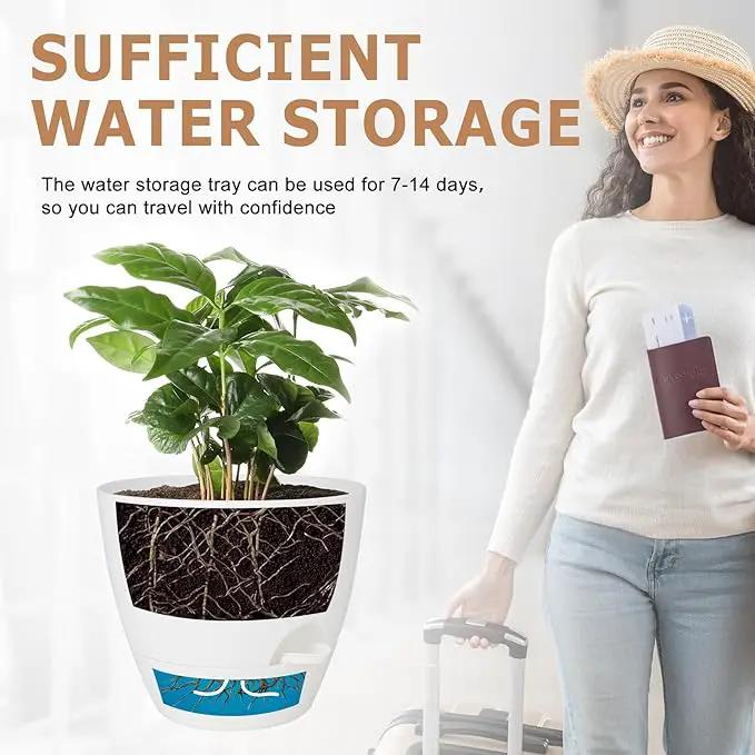 Plant Pots 10/9/8/7.5/7 Inch Self Watering Pots, Set of 5 Plastic Planters with Drainage Holes and Saucers,Plastic Flower Pots,Nursery Planting Pot for Indoor Out Door Plants(Pure White) by GreenHaven Gardens