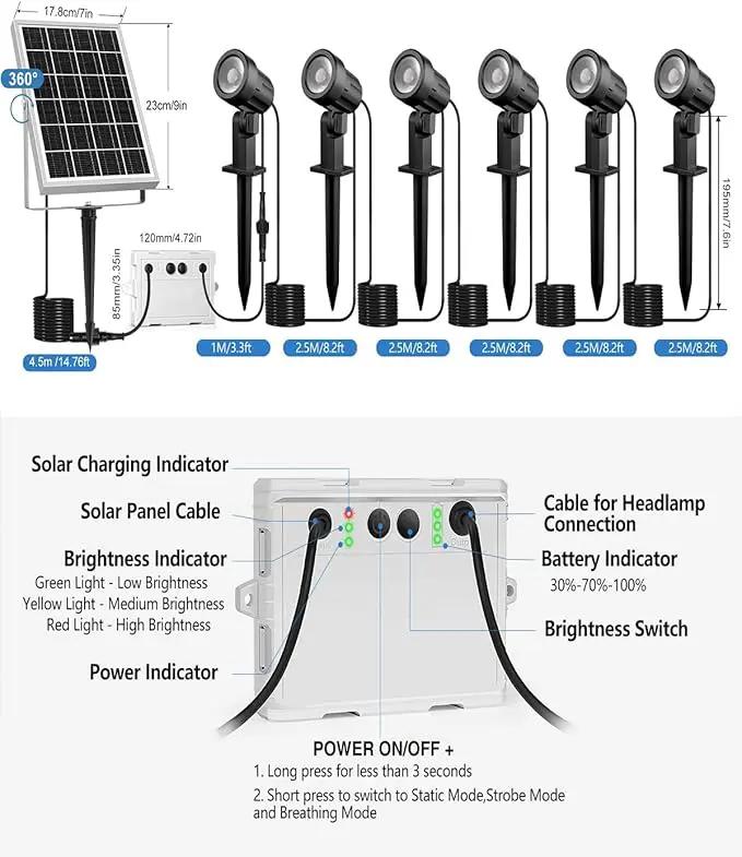 CLY 6 in 1 Solar Spot Lights Outdoor, 2700K Warm White Solar Spotlights Landscape Lights, IP66 Waterproof 59.06ft Cable Auto On/Off Garden Floodlight for Yard Lawn Tree Statue Pathway Decoration by GreenHaven Gardens