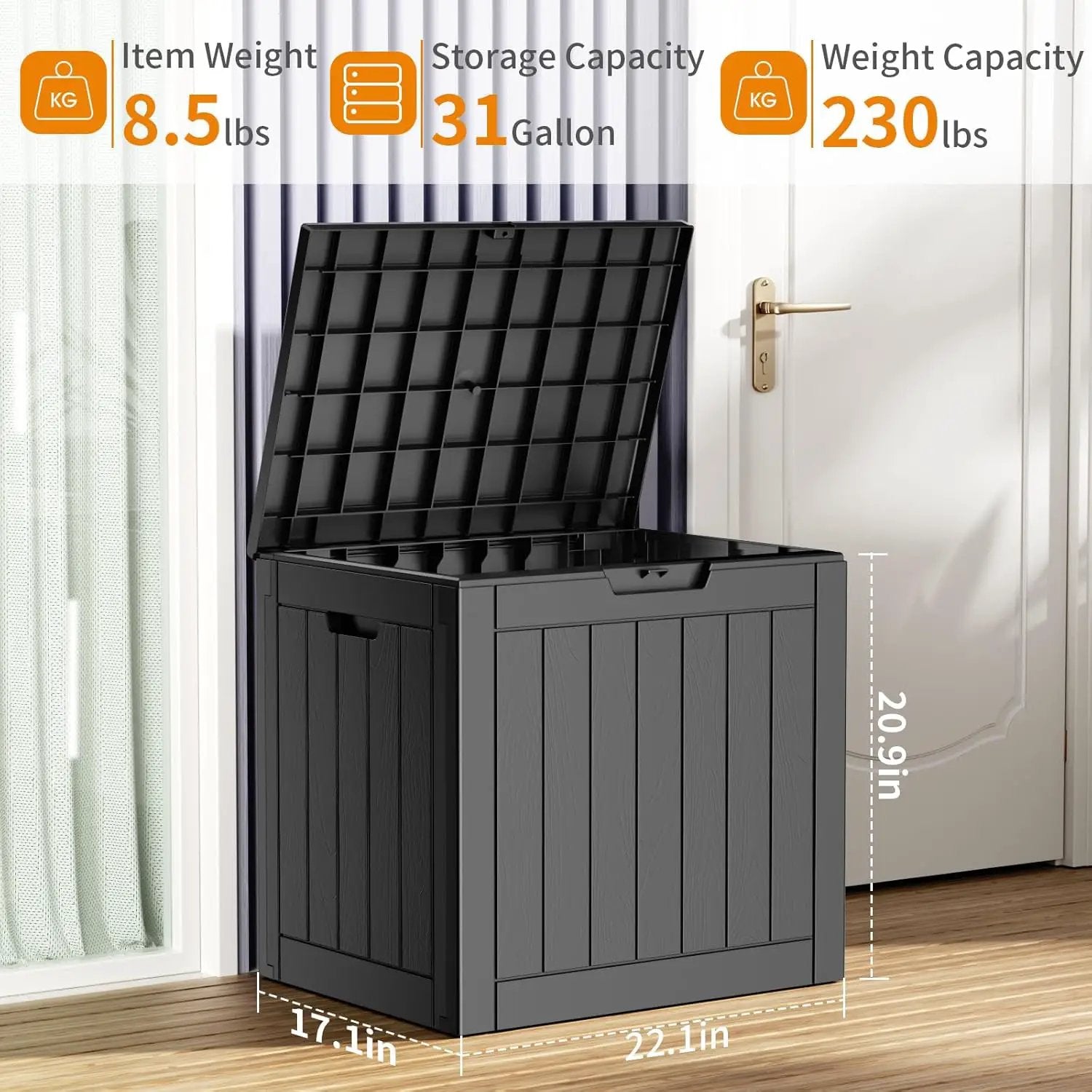 31 Gallon Resin Deck Box, Lockable Patio Outdoor Storage Box for Furniture, Garden Tools and Tools Storage, Waterproof Outside Storage Boxes - Black by GreenHaven Gardens