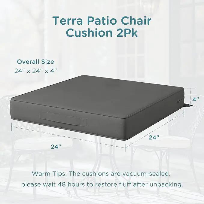 Codi Outdoor Couch Cushions 24x24 Inch, Thick Waterproof Seat Replacement Cushion with Handles & Adjustable Straps, Fade Resistant - Set of 2, Grey by GreenHaven Gardens