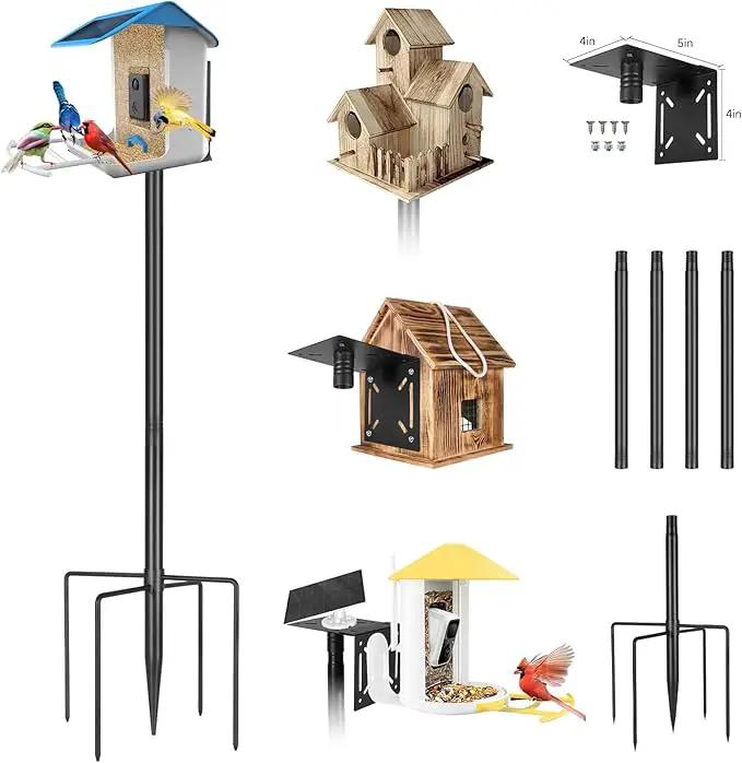 79In Smart Bird Feeder Pole Mount Kit,Adjustable Bird House Pole for Outdoors Heavy Duty, Metal Birdhouse Stand for Outside Multiple Mounting Option(Black Finish) by GreenHaven Gardens
