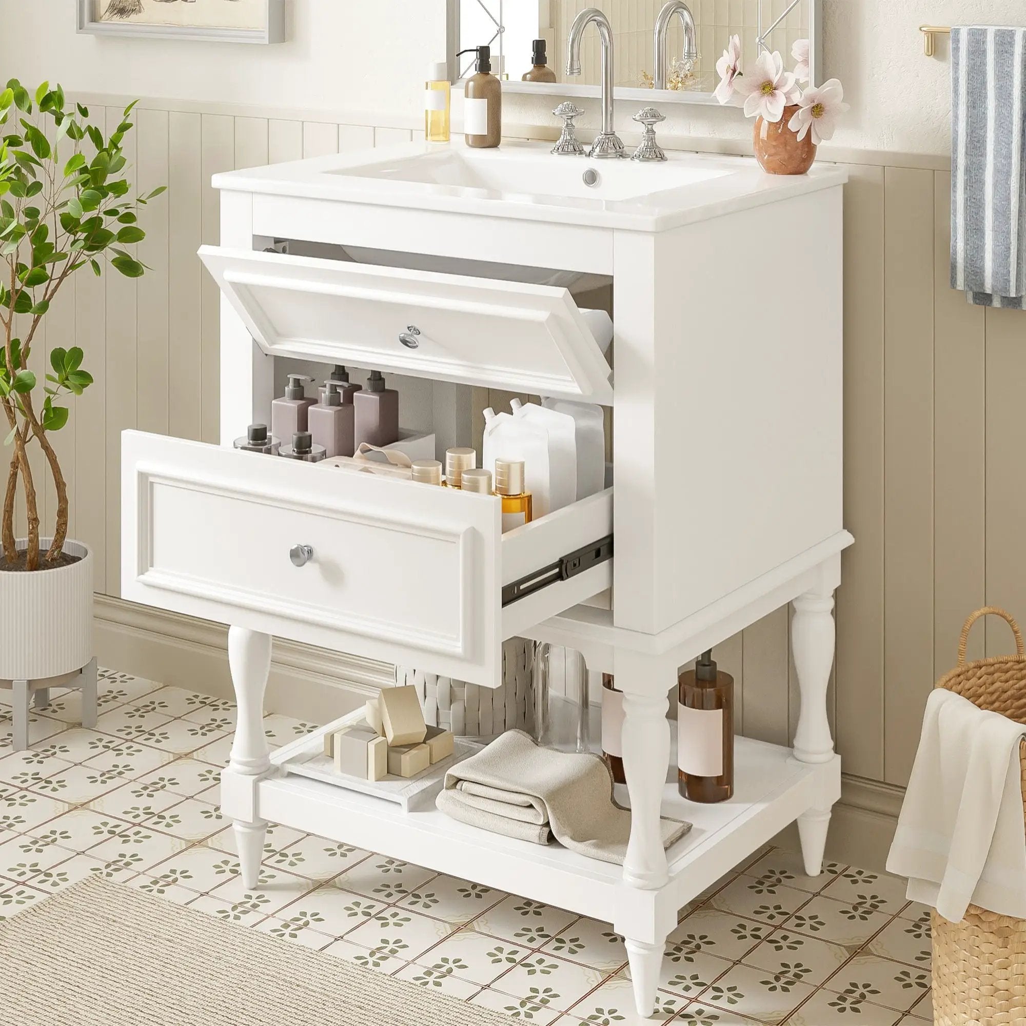 Bathroom Vanity With Sink, 2 Drawers Storage Cabinet, Open Shelf by Unique Piece Furniture