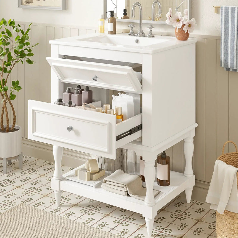 Bathroom Vanity With Sink, 2 Drawers Storage Cabinet, Open Shelf by Unique Piece Furniture