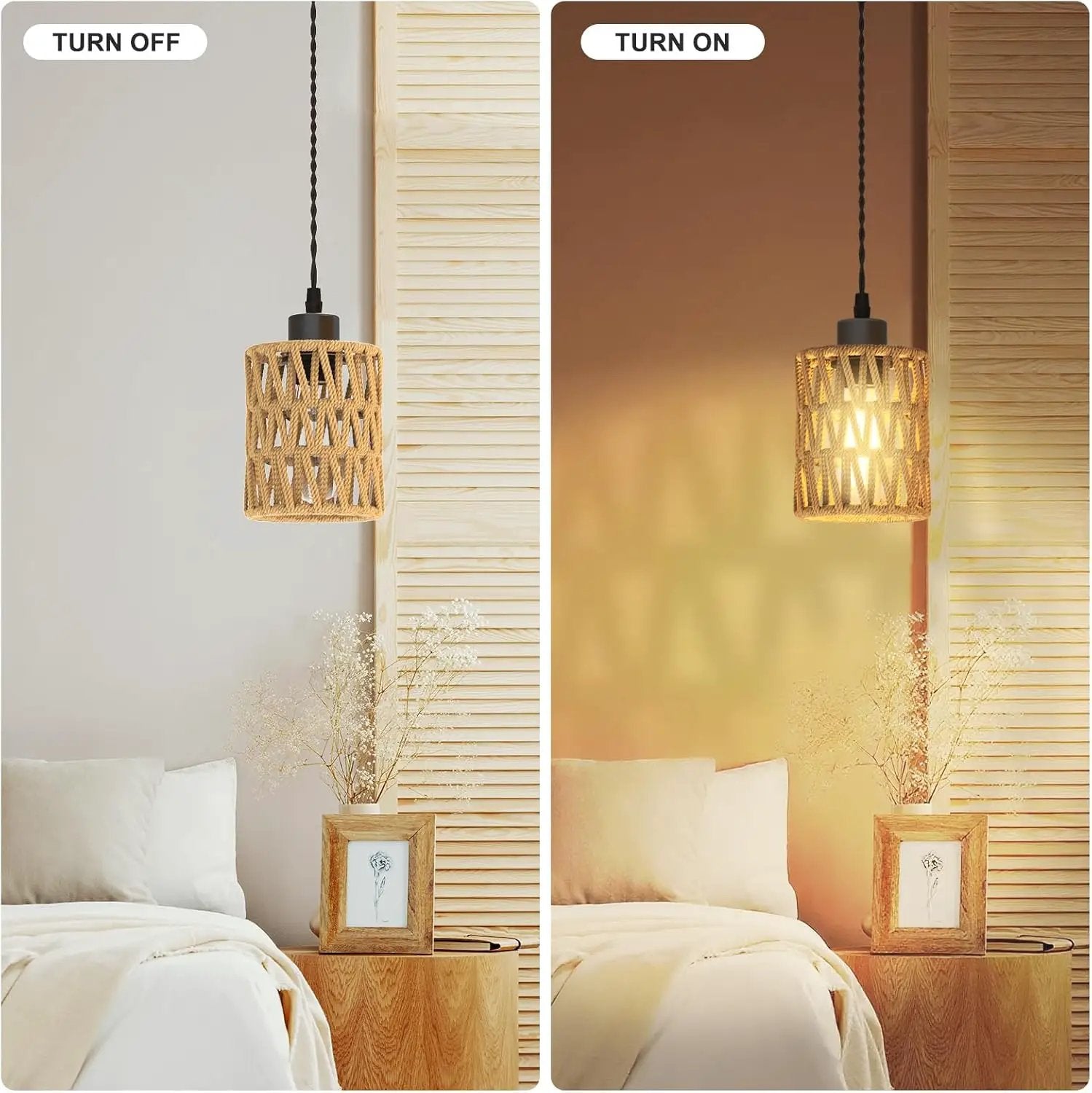 3Packs Boho Rustic Hemp Rope Pendant Light Hand-Woven Rattan Cage Basket Coastal Light Fixture Farmhouse Wicker Hanging Lighting for Kitchen Island Dining Room Bedroom by GreenHaven Gardens