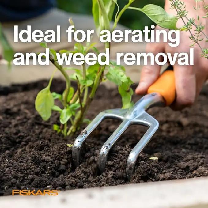 Fiskars Ergo Cultivator for Digging, Aerating Soil, and Weeding, Heavy Duty Garden Tool with Hanging Hole by GreenHaven Gardens