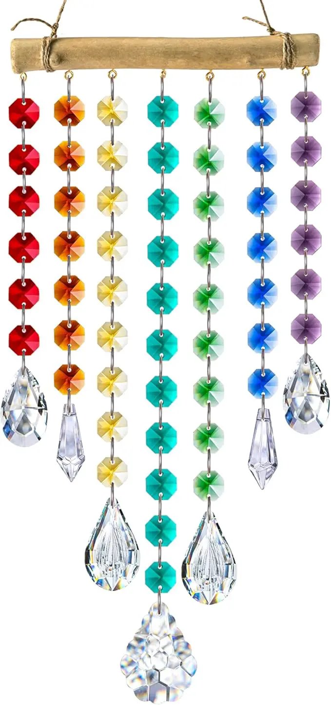 Hanging Crystal Prism Suncatcher Window Garden Decoration Ornament Rainbow Glass Beads Chain Pendant Crystal Wind Chimes by GreenHaven Gardens