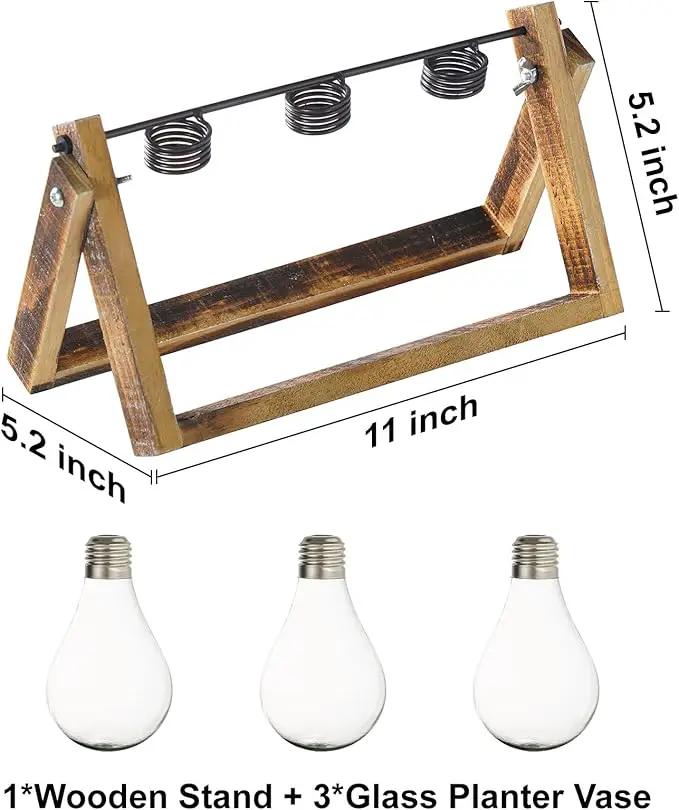Marbrasse Plant Propagation Stations with Wooden Stand, Desktop Plant Terrarium Holder Bulb Vase, Glass Vase Container with Metal Swivel Holder for Hydroponics of Home Garden Office Decor Lover Gifts by GreenHaven Gardens