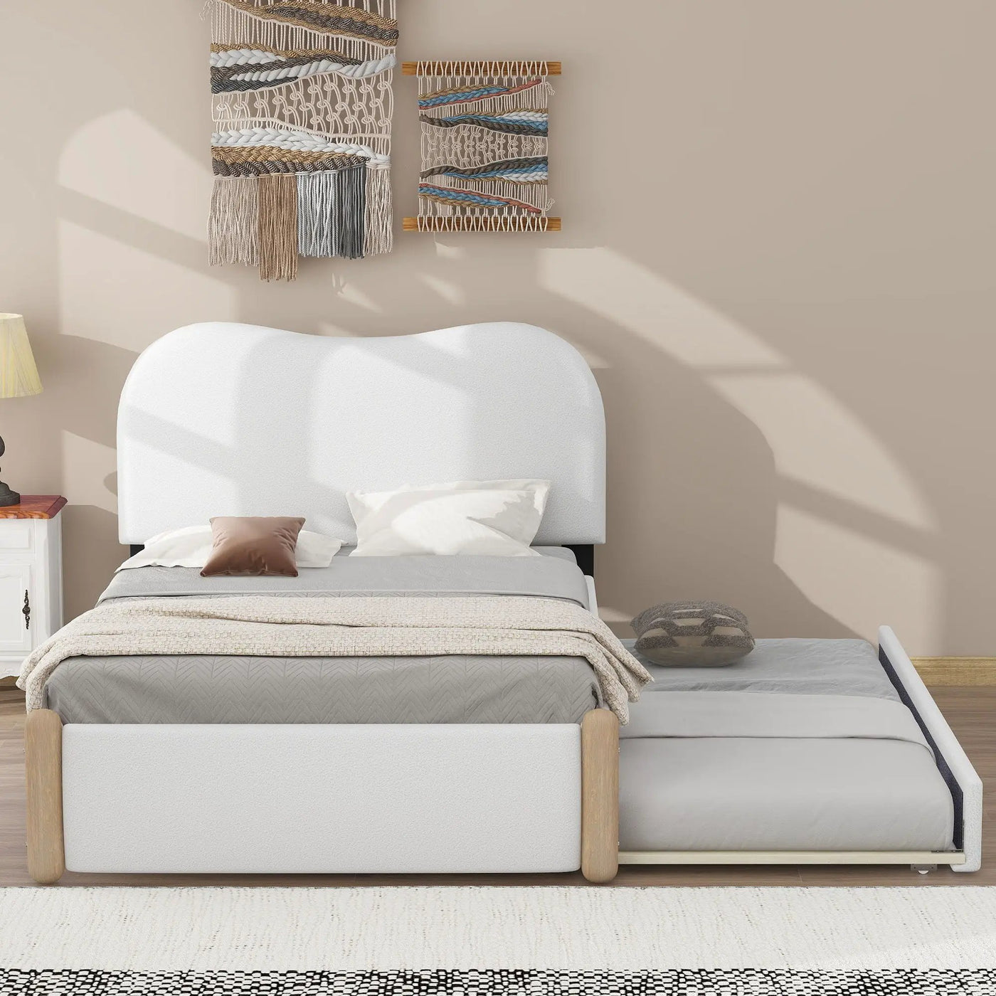 Upholstered Platform Bed With Wood Supporting Feet And Trundle by Unique Piece Furniture