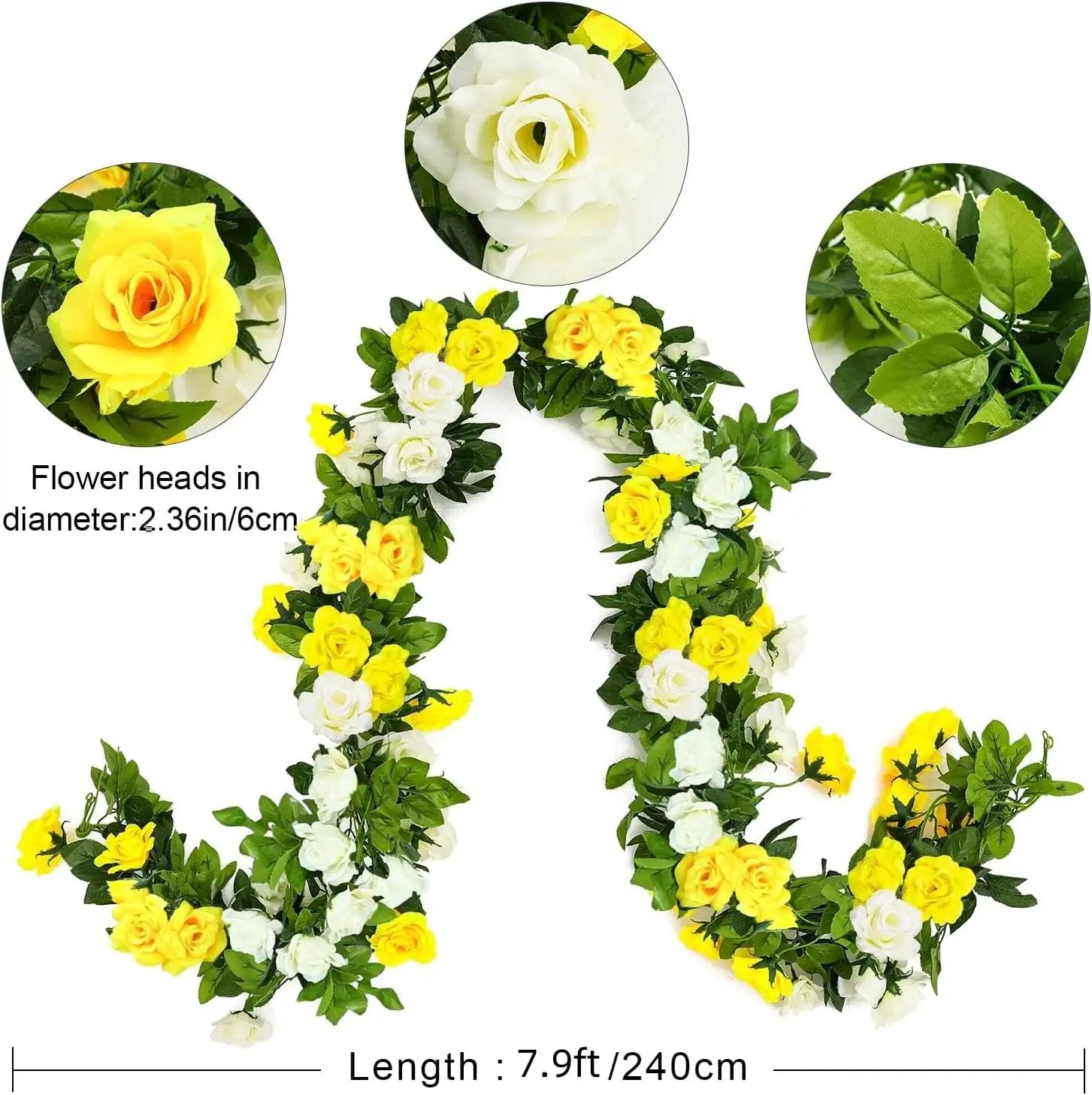 JUSTOYOU 2 Pack (15.8FT) Fake Rose Garland, Artificial Rose Vines Flowers Hanging Silk Rose Vine Wedding Home Backdrop Party Arch Arrangement Decoration by GreenHaven Gardens