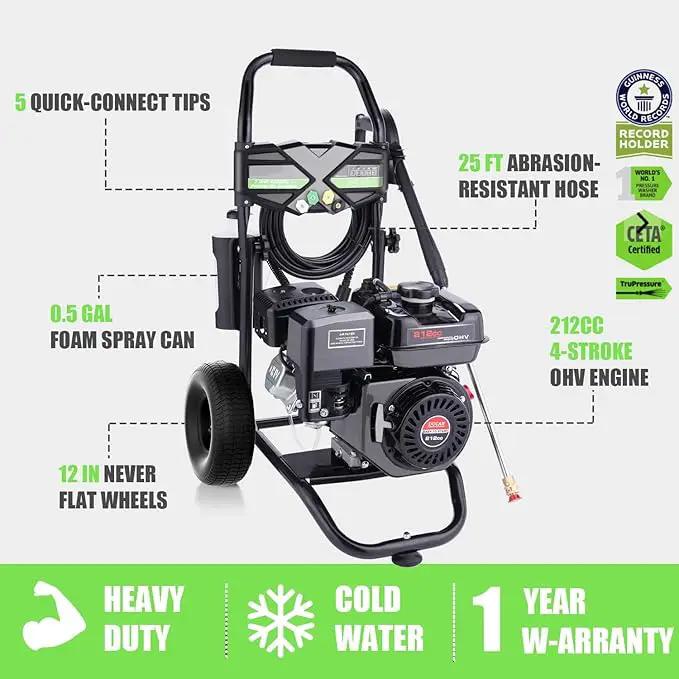 Commercial 4200PSI 4GPM 212CC Gas Pressure Washer, 7.0 HP Professional Gas Power Washer with 5 Nozzles 25FT Hose Foam Bottle for Car Fence Driveway Yard (EPA/CARB/ETL Compliant), Black by GreenHaven Gardens