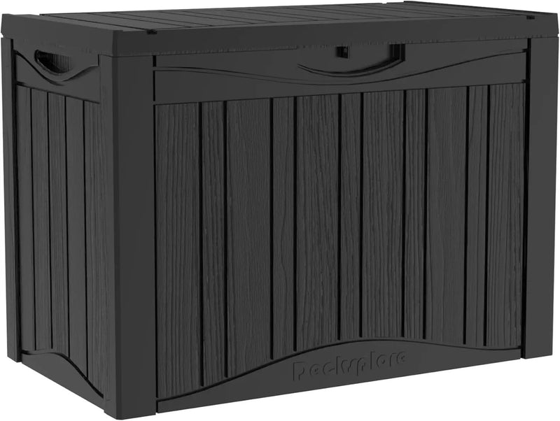 50 Gallon Waterproof Large Resin Deck Box Indoor/Outdoor Lockable Storage Container and Seating for Garden, Pool, and Patio (50 Gallon,Black) by GreenHaven Gardens