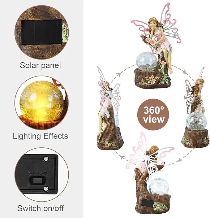 Garden Fairy Statue Outdoor Decor-Solar Flower Fairy Figurines-Garden Fairies Statues Decoration for Outside Lawn Yard Patio,Garden Ornament Gift,Tall 11.8 Inches by GreenHaven Gardens
