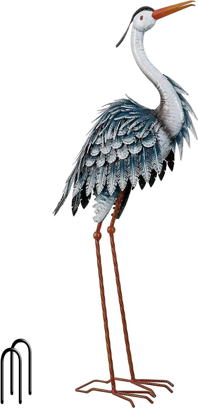 TERESA'S COLLECTIONS Garden Decor Blue Heron Sculptures & Statues Decor, 33.8 Inch Coastal Metal Cranes Decoy for Outdoor Outside Yard Art Patio Pond Pool Lawn Decorations,Housewarming Gift by GreenHaven Gardens