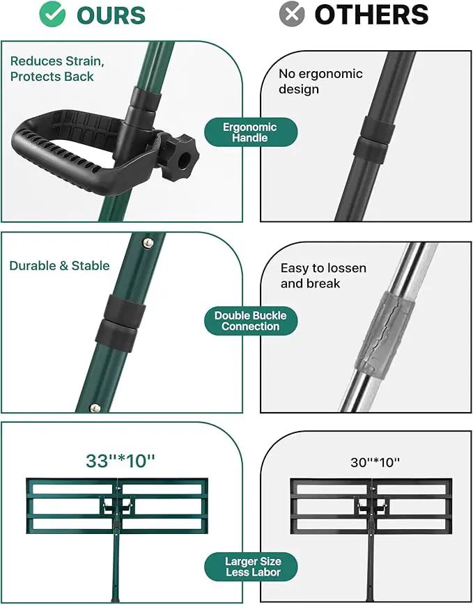 Lawn Leveling Rake 33x10'', Yard Leveling Rake with 78'' Back-Saving Adjustable Handle, Stainless Steel Lawn Leveler Tool for Garden, Backyard, Farm, Golf Course by GreenHaven Gardens