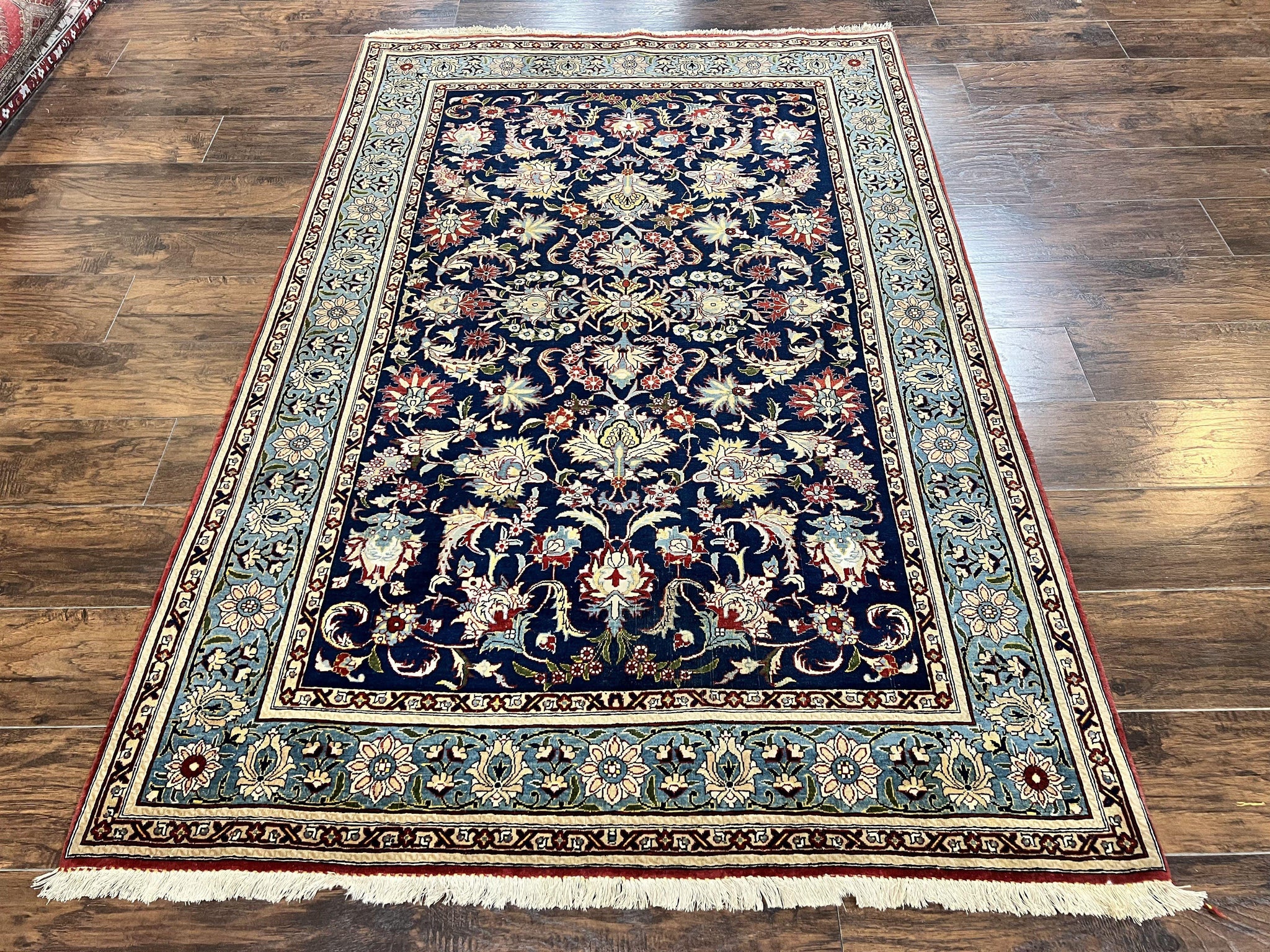 Blue Persian Qum Rug 5x7, Very Fine and Wonderful Authentic Persian Carpet, Wool Hand Knotted Vintage Semi Antique Oriental Rug, Floral, Ghom Qom Rug by Jewel Rugs