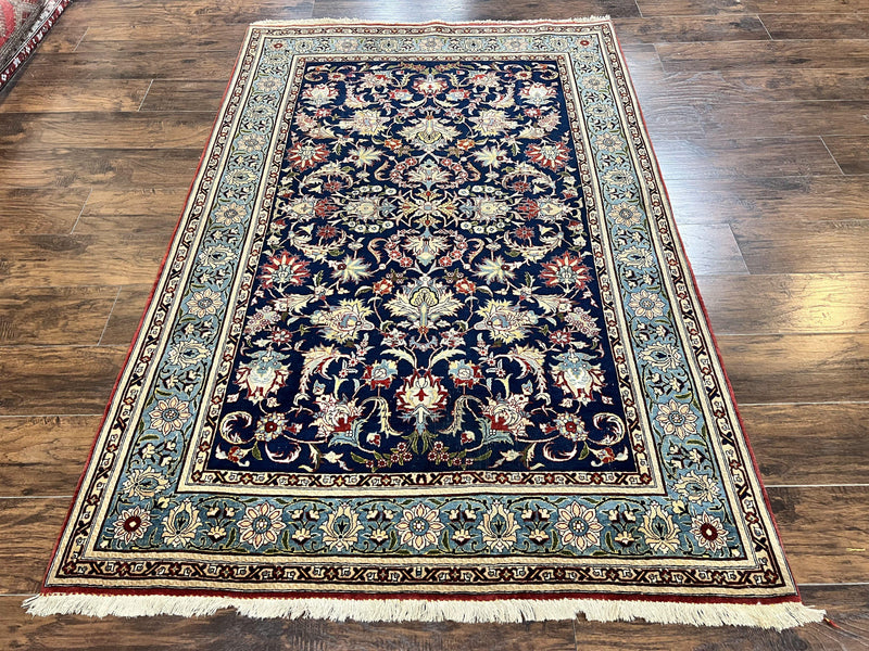 Blue Persian Qum Rug 5x7, Very Fine and Wonderful Authentic Persian Carpet, Wool Hand Knotted Vintage Semi Antique Oriental Rug, Floral, Ghom Qom Rug by Jewel Rugs