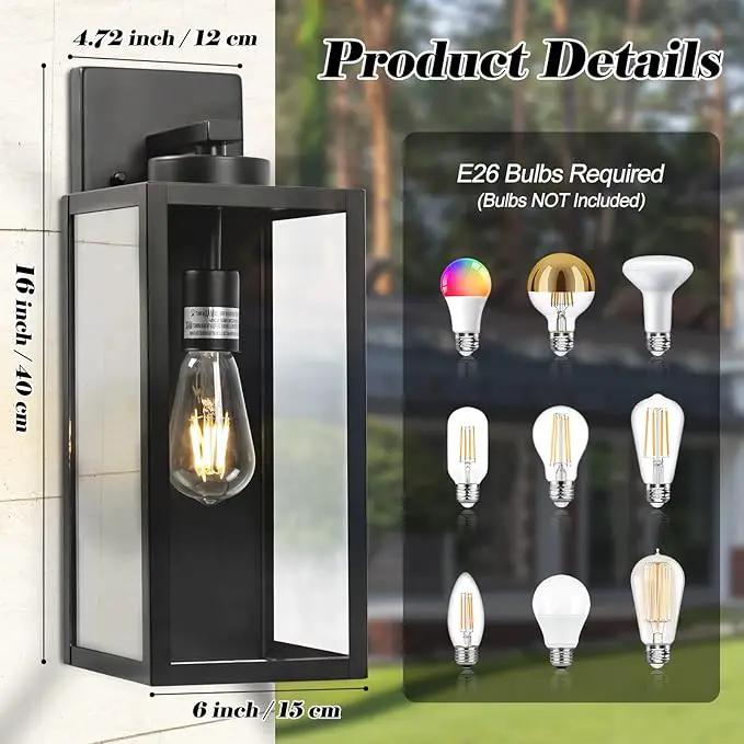 16-inch Large Outdoor Wall Light Fixture, Black Exterior Wall Lantern Waterproof, Farmhouse Porch Sconce Lighting With Glass, Modern Wall-Mounted Outside Lights for House, Garage, Patio Lamp, 2 Packs by GreenHaven Gardens