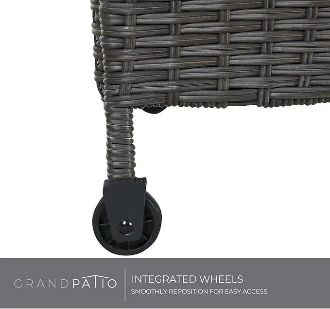 Grand patio 170 Gallon Storage Box, Dark Brown PE Wicker, Minimalist Style, Water Resistant, Flip Top, Smooth Wheels, for Patio Furniture Cushions, Garden Tools, Pool Accessories by GreenHaven Gardens