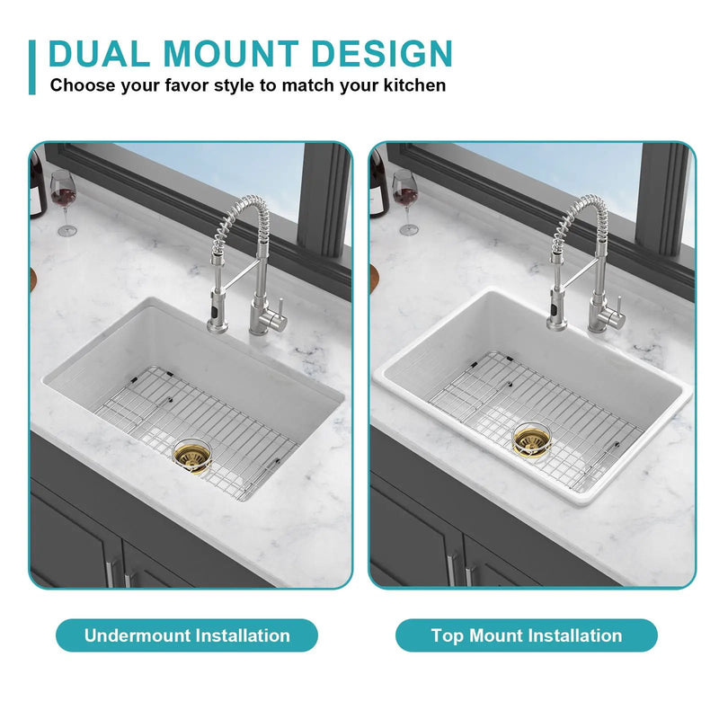 Undermount Single Bowl Ceramic Kitchen Sink, Dual Mount by HouseOfZazla
