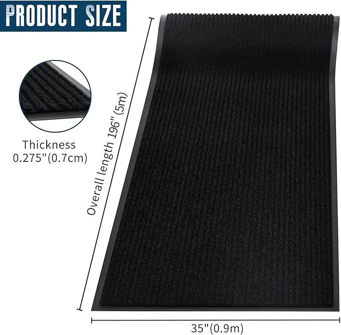 Rubber Door Mat About W3' ×L16' Heavy Duty Large Outdoor Indoor Mat Durable Entrance Doormat Waterproof Rubber Back Rugs for Home Entryway Patio Porch Office Business Areas (Jet Black) by GreenHaven Gardens