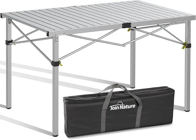 Large 46.4" Camping Table for 2-6 People - 220lbs Capacity Heavy Duty Foldable Outdoor Table with Aluminum Roll-Up Top & Carry Bag, Portable Picnic Desk for BBQ, Tailgating, Backyard (Silver) by GreenHaven Gardens
