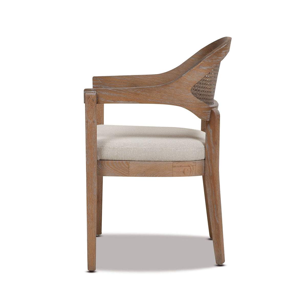 Mid-Century Modern Cane Back Dining Chair with Ergonomic Arm Rests - Taupe Beige, photo 8 of 12