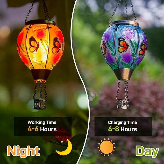 Butterfly Flower Solar Hot Air Balloon Lantern with Flame, Glass Balloon Lantern Outdoor Waterproof Lights, Hanging Solar Lights for Outside Garden Patio Porch Tree Yard Gift for Mom by GreenHaven Gardens