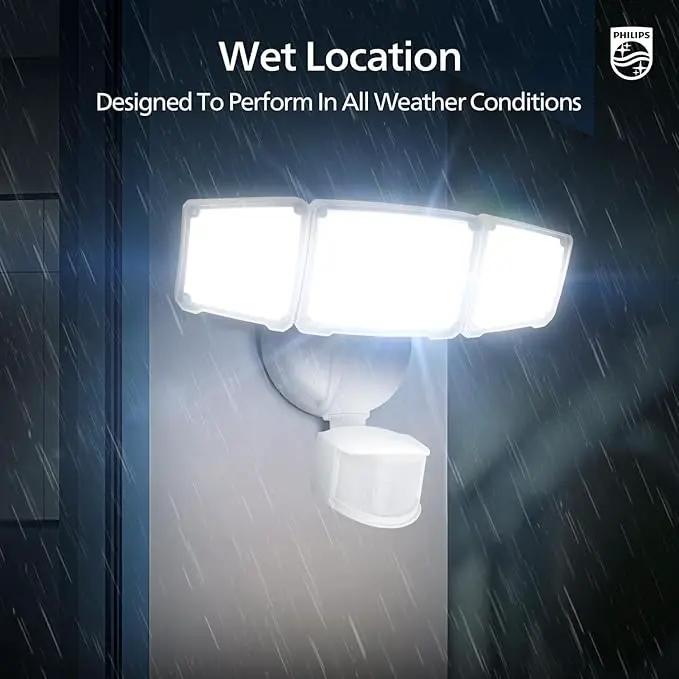 Philips 72W 7400LM LED Security Lights w/PIR Motion Sensor Outdoor, 5000K Daylight Dusk to Dawn Aluminum Flood Light, 3 Adjustable Heads, Waterproof for Garage, Yard, Porch by GreenHaven Gardens